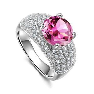 Luxurious Platinum Plated Pink Cubic Zirconia Ring